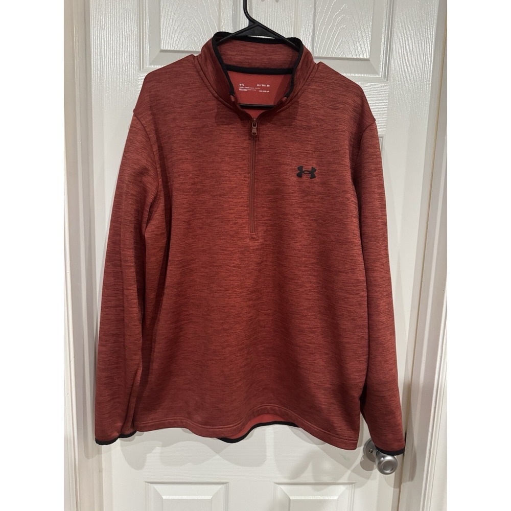 Under Armour Sweatshirt Mens Sz XL Orange Pullover Sweater Quarter Zip Cold Gear